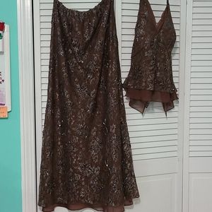 Brown beaded skirt with top. Boutique dress.